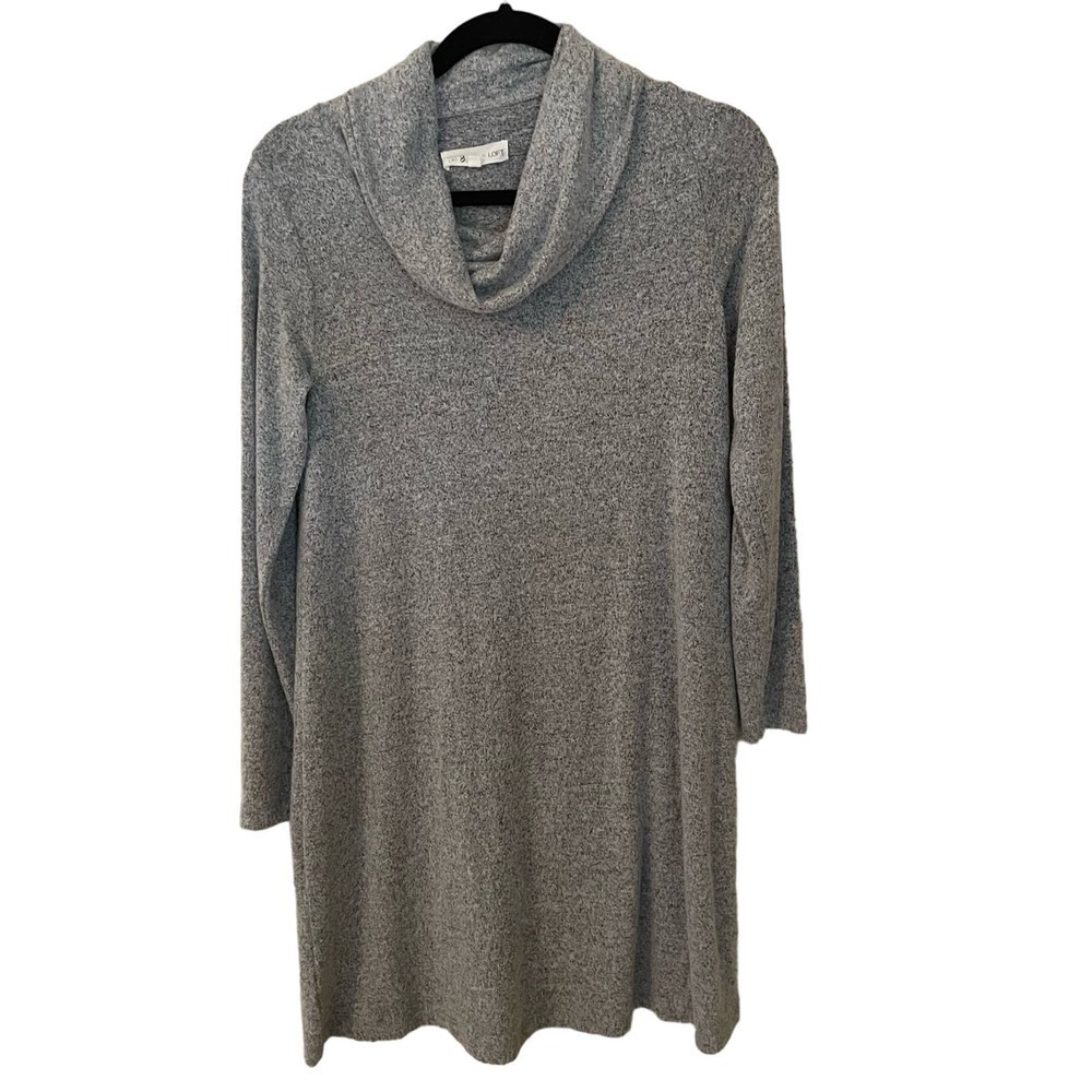 Women's Lou & Grey for Loft Cowl Neck Dress Lightweight Gray/Black Speckled